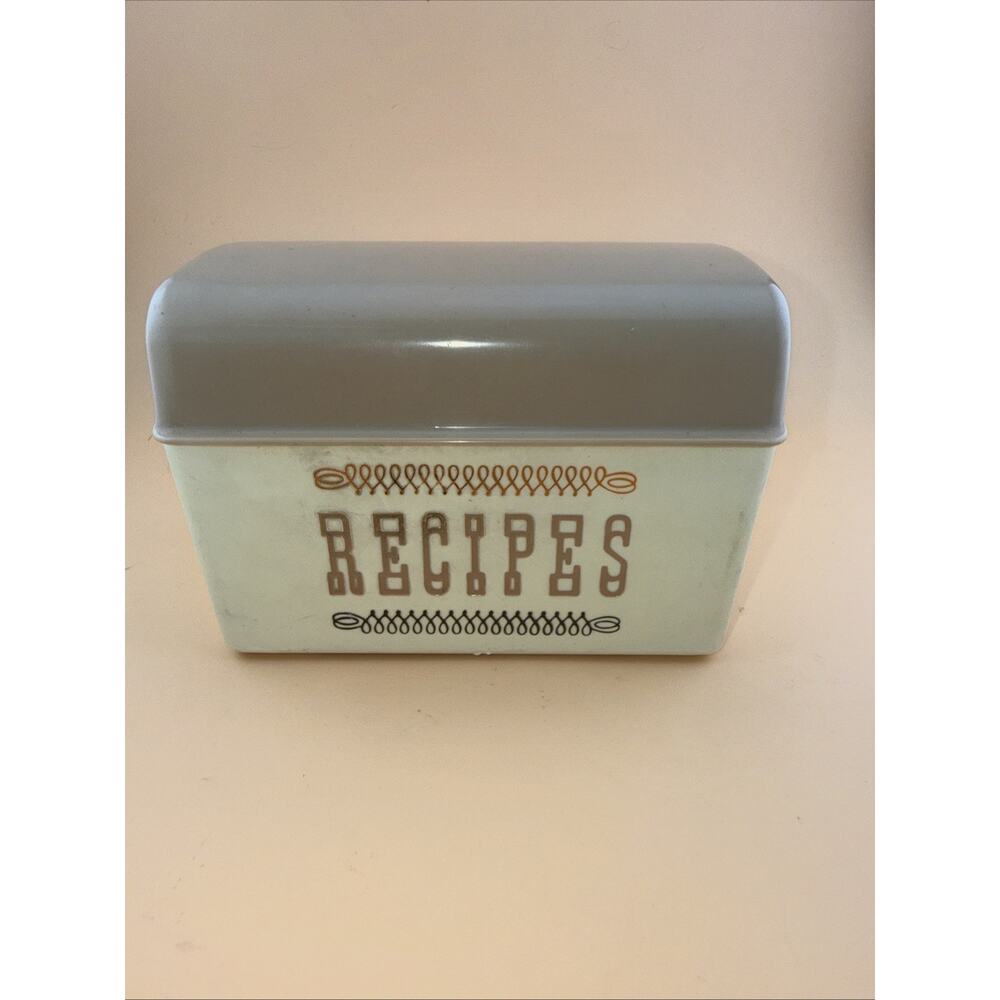 Vintage Mid Century Beige Tan Recipe Box